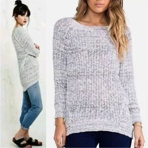 Free People Heathered Marled Knit Gray Blue Scoop Neck Tunic Sweater